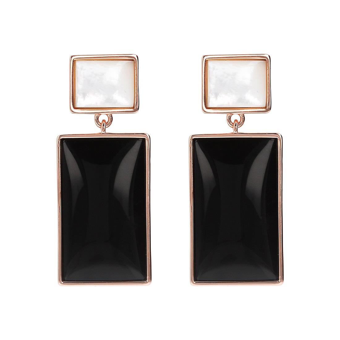 Earrings with mother of pearl and onyx - BRONZALLURE
