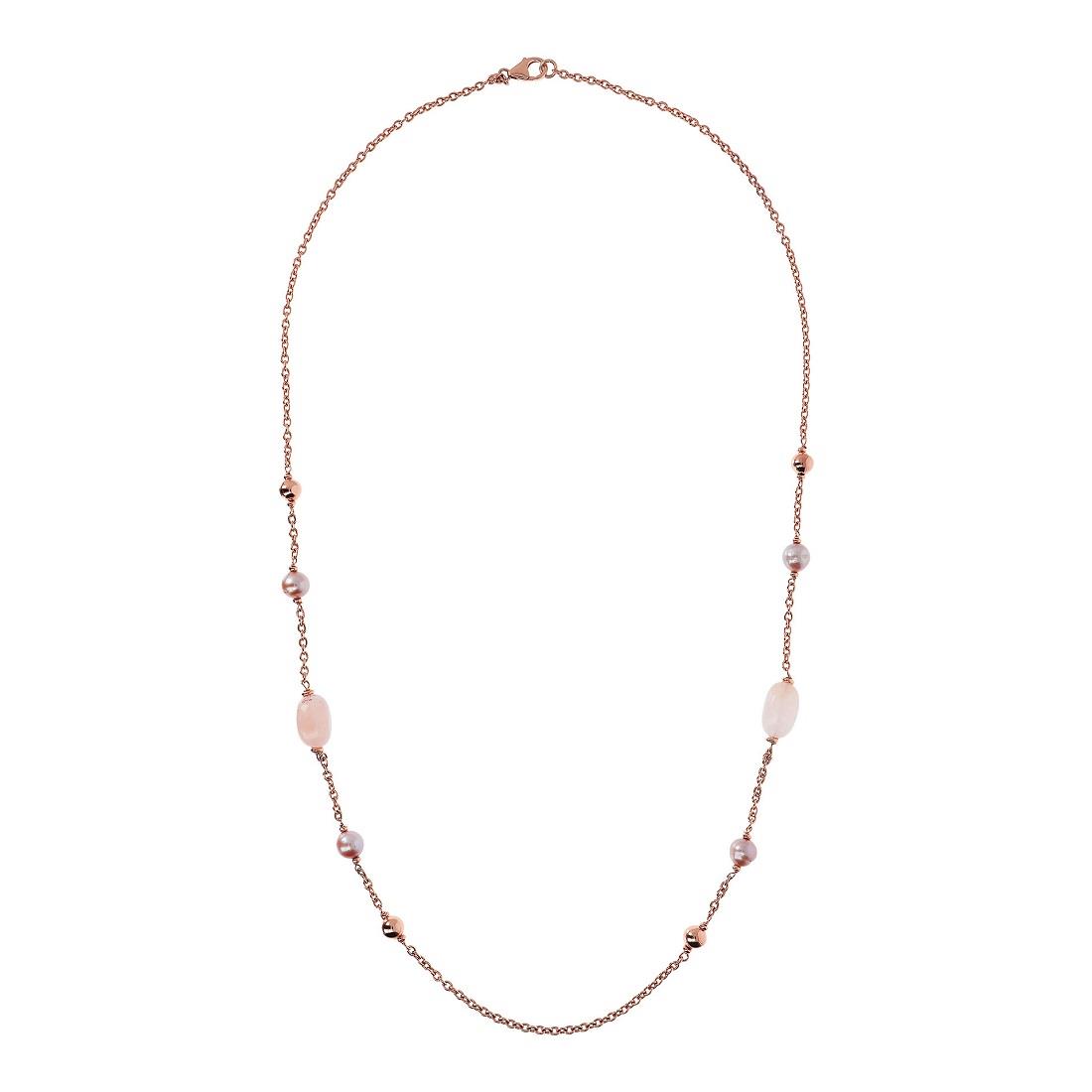 Collana con quarzo rosa e perle - BRONZALLURE