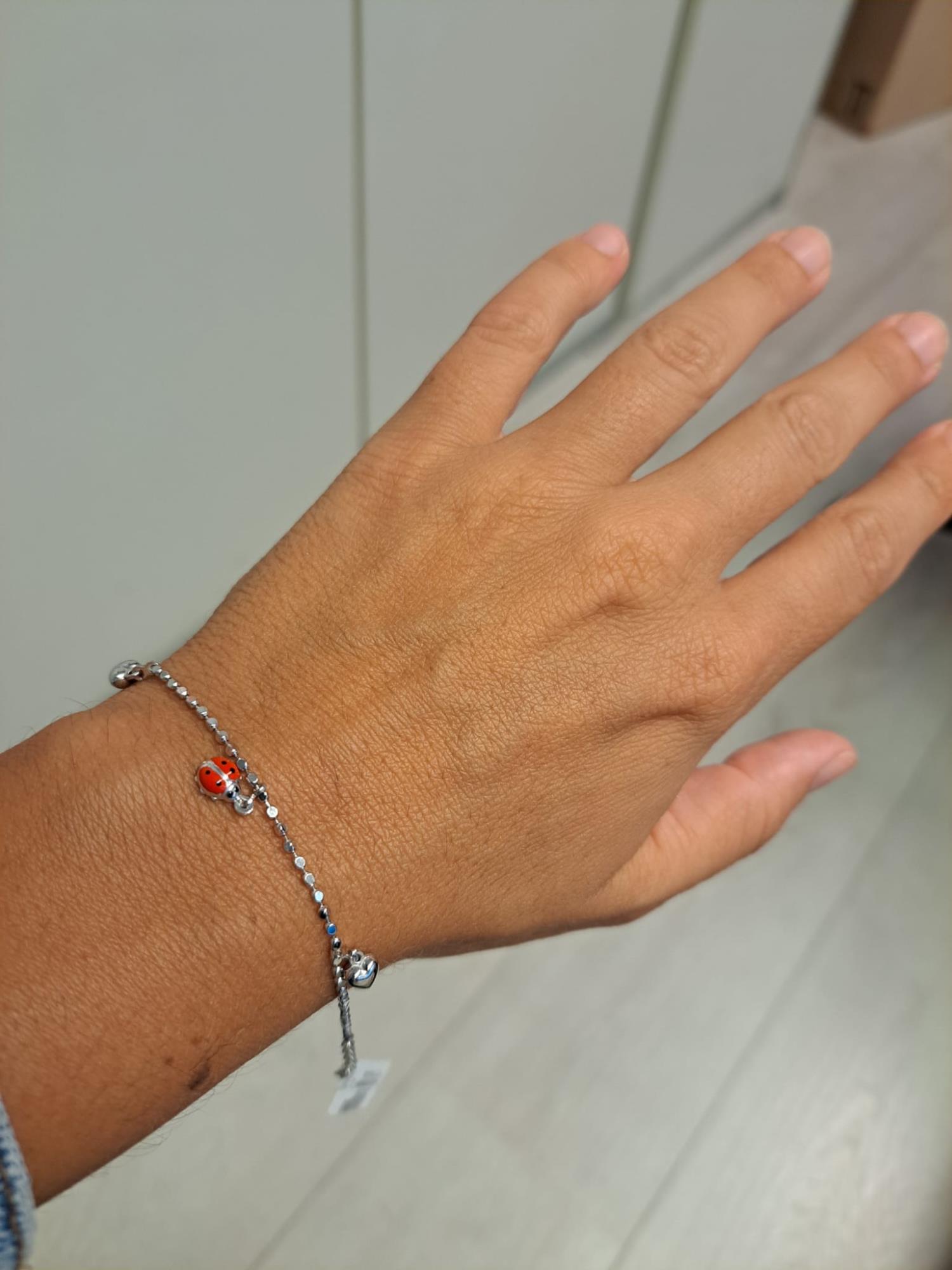 BRACCIALE DA BAMBINO IN ARGENTO RODIATO COCCINELLA E CUORI 17 CM - ORO&CO 925