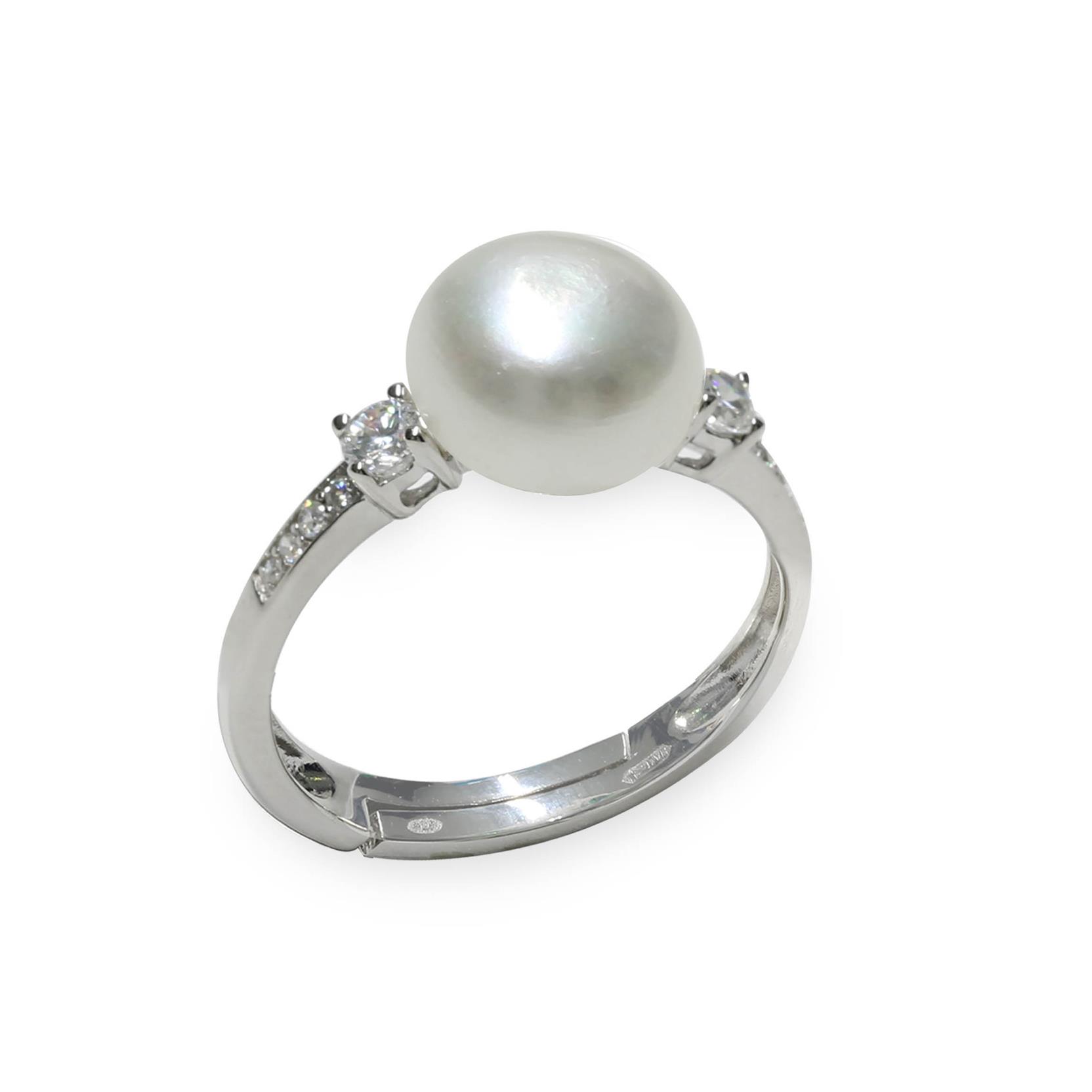 Silver ring with full pearl and zircons - MAYUMI