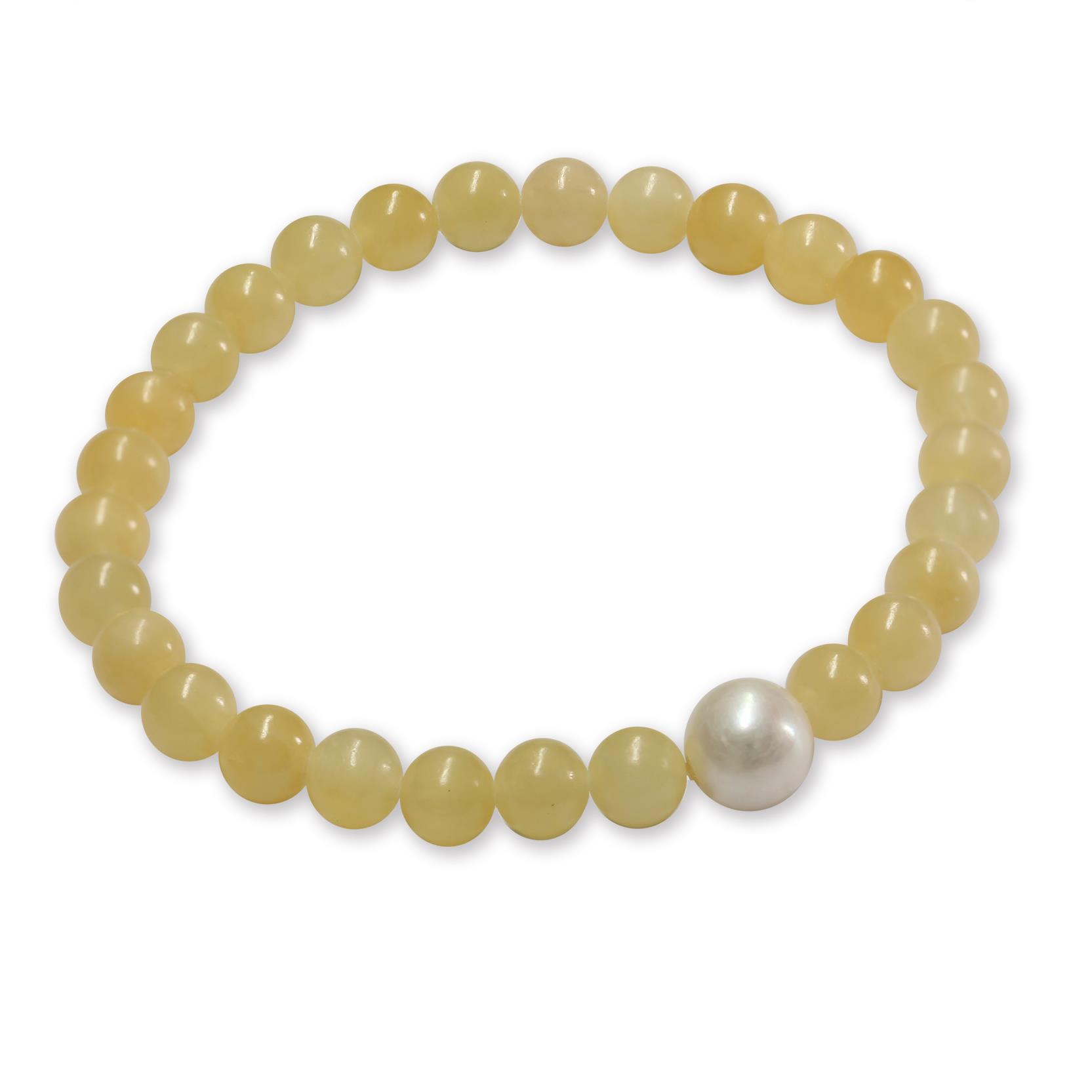 Bracciale elastico in argento con perla e giada - MAYUMI