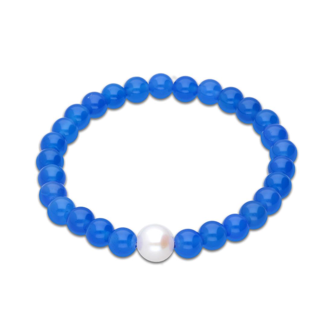 Bracciale elastico con agata blu e perla freshwater - MAYUMI