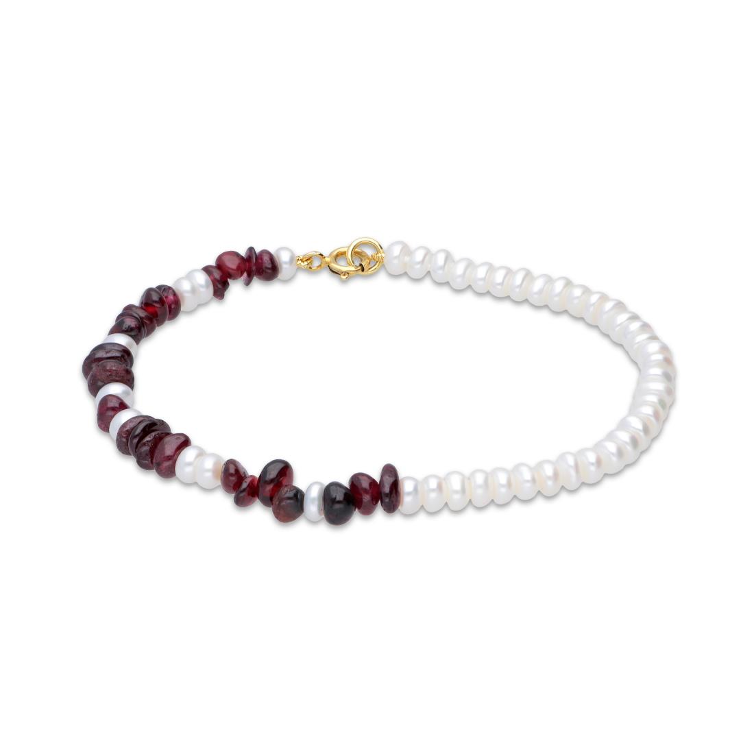 Silver bracelet with button pearls and garnet - MAYUMI