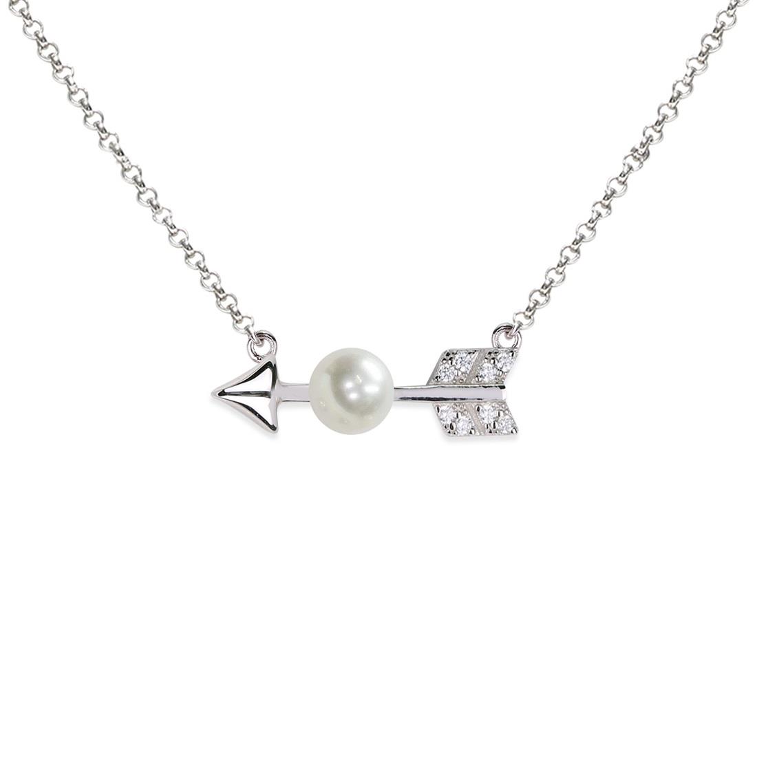 Collar de plata con flecha de perla y circonitas - MAYUMI
