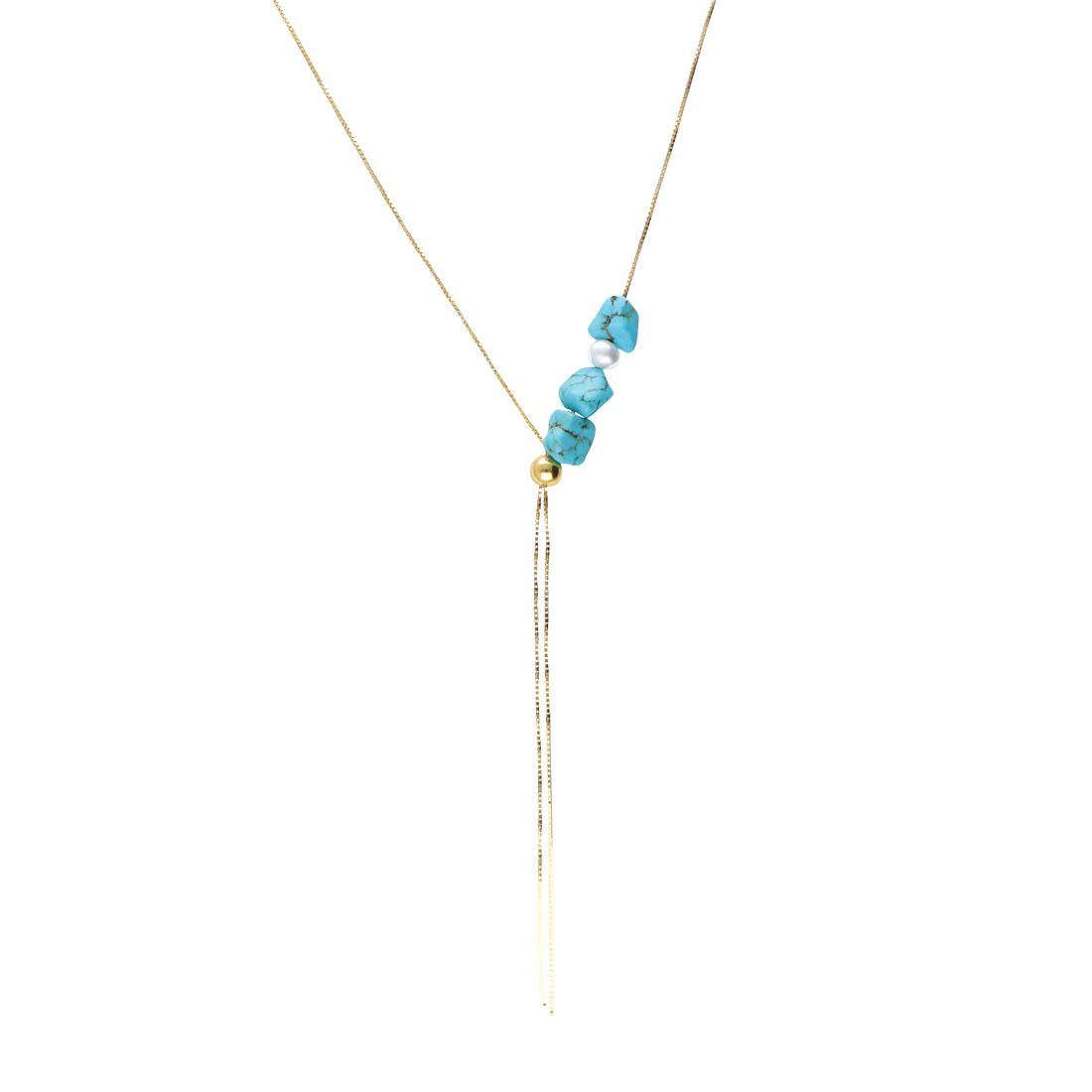 Gilded silver necklace with turquoise and pearls - MAYUMI