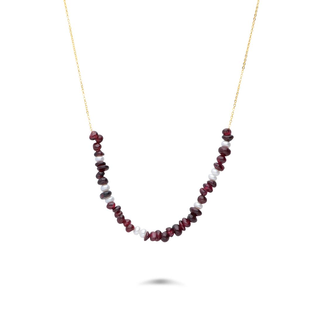 Silver necklace with pearls and garnet - MAYUMI
