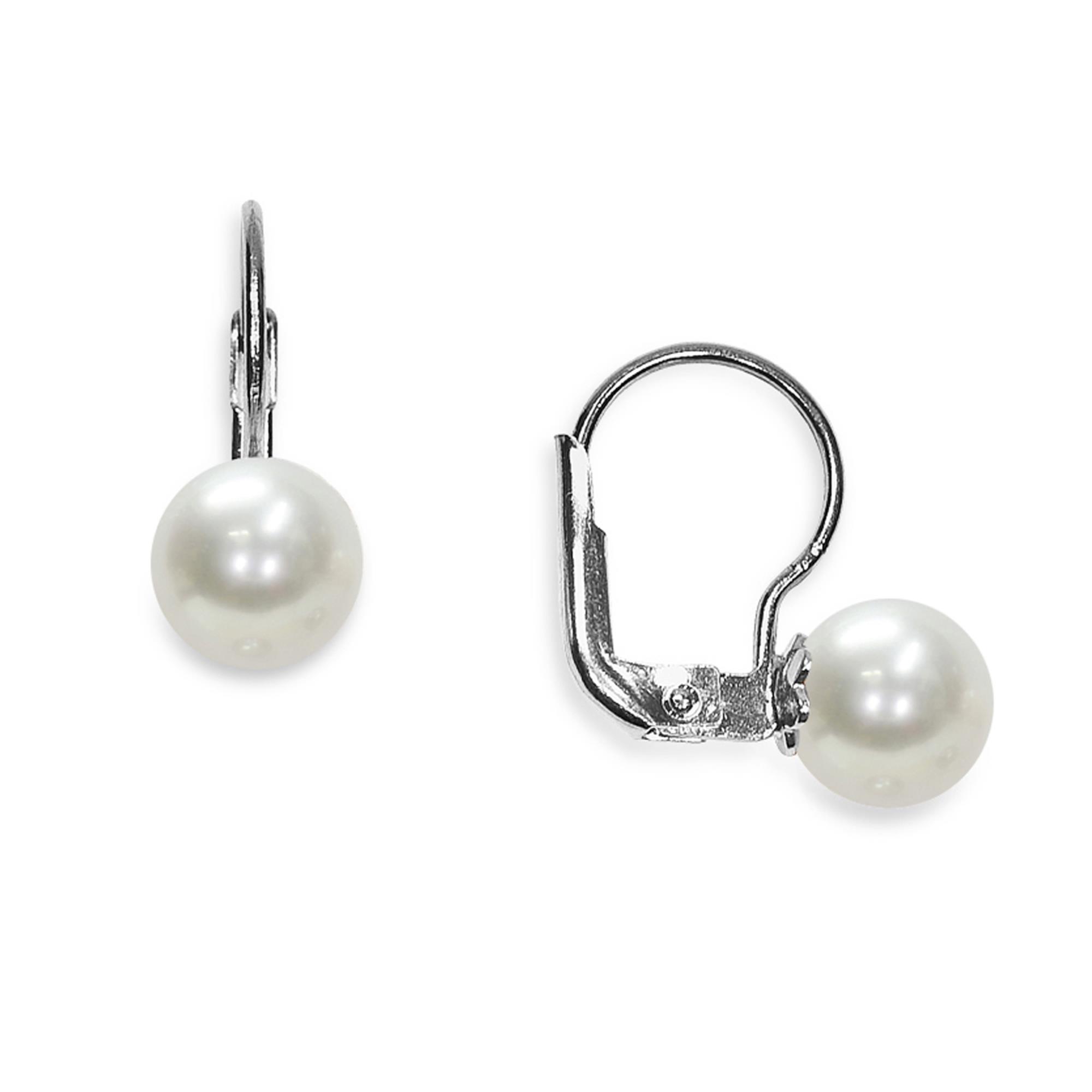 Silver pendant earrings with fresh water pearls - MAYUMI