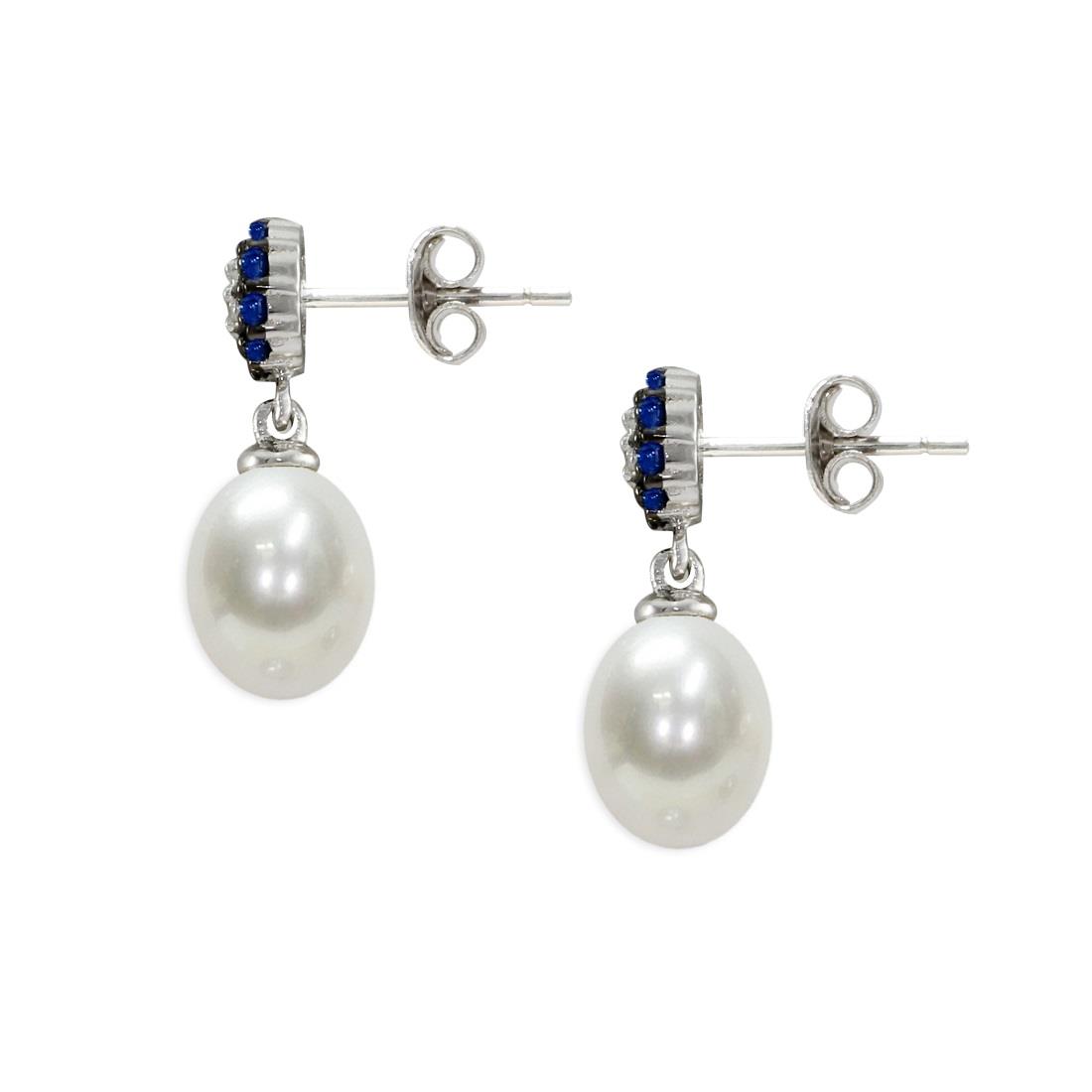 Orecchini pendenti in argento con zirconi e perle - MAYUMI