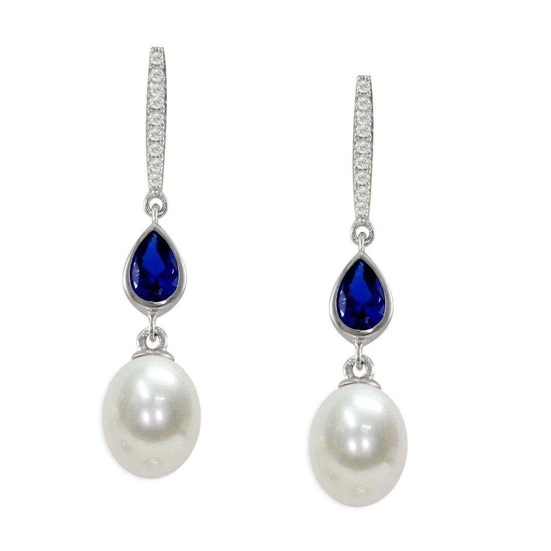 Orecchini pendenti in argento con perle e zirconi - MAYUMI