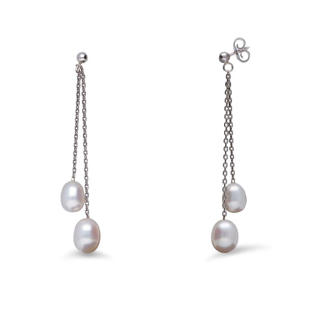 Drop earrings in silver with teardrop pearls - MAYUMI