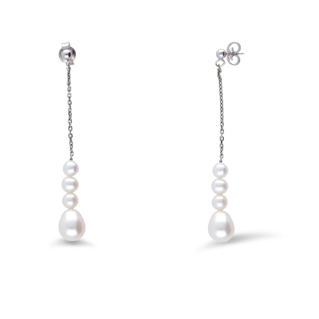 Orecchini pendenti in argento con perle a goccia a scalare - MAYUMI