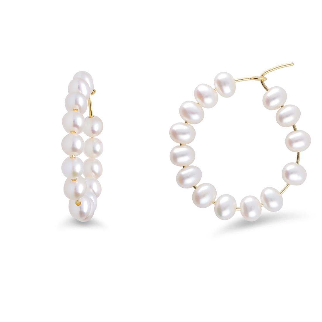 Silver hoop earrings with fresh water pearls - MAYUMI