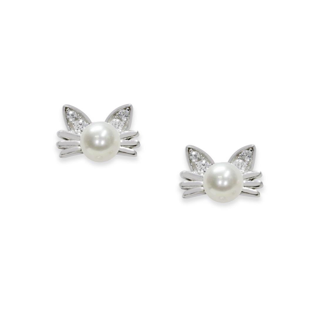 Orecchini in argento gattini con zirconi e perle - MAYUMI