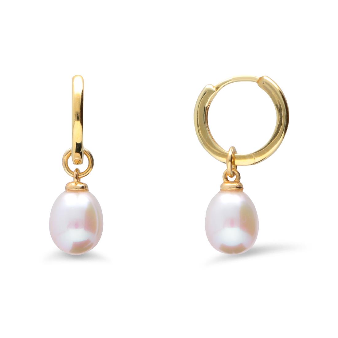 Silver hoop earrings with drop pearl - MAYUMI