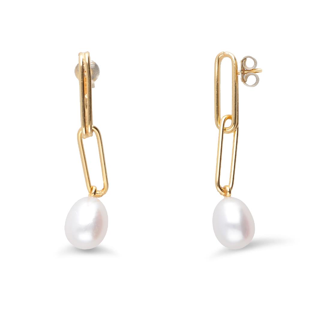 Earrings with silver chain and teardrop pearls - MAYUMI
