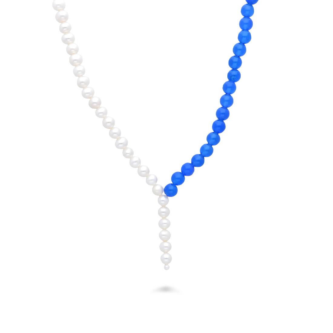 Silver necklace with pearls and blue agate - MAYUMI