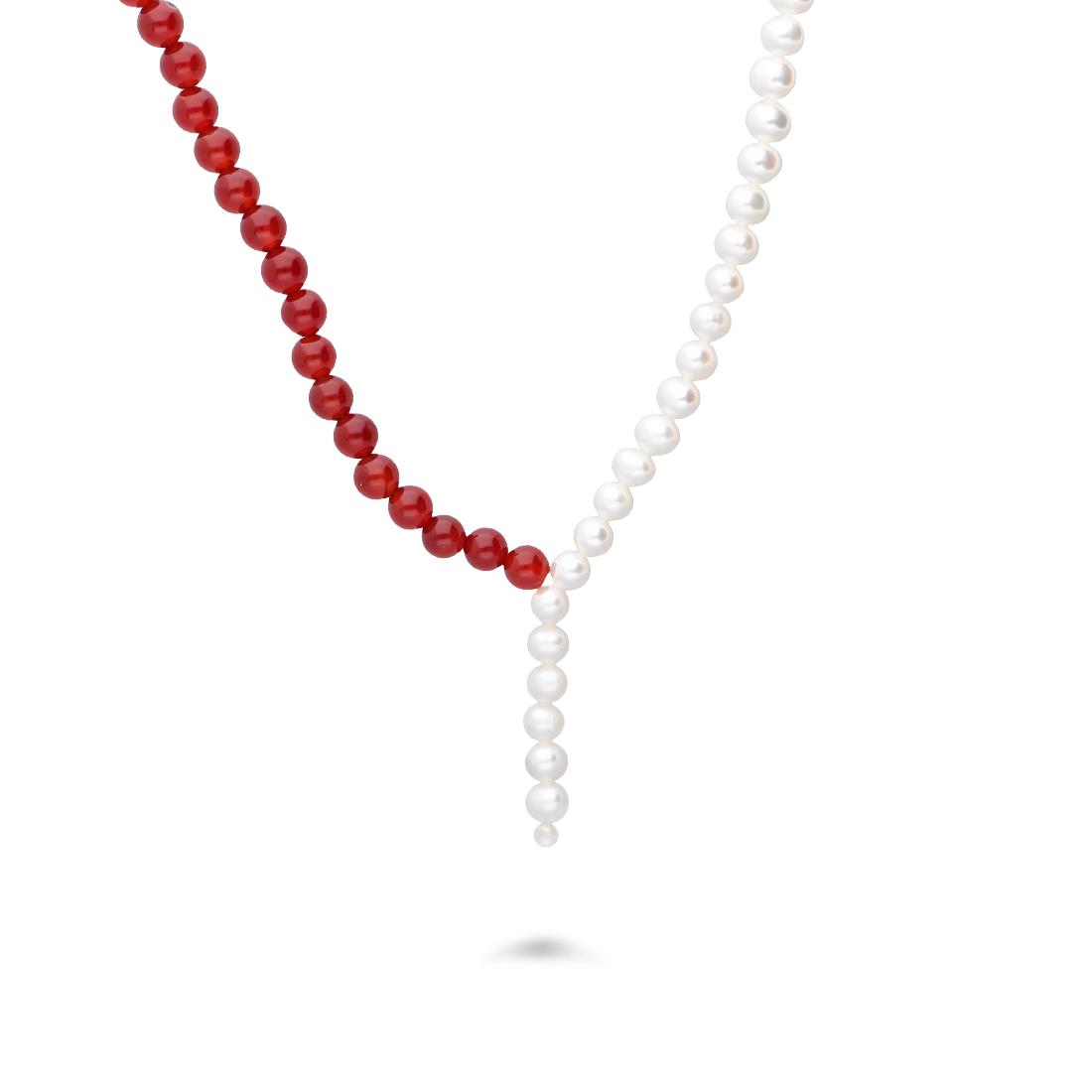 Collana in argento con perle e agata rossa - MAYUMI