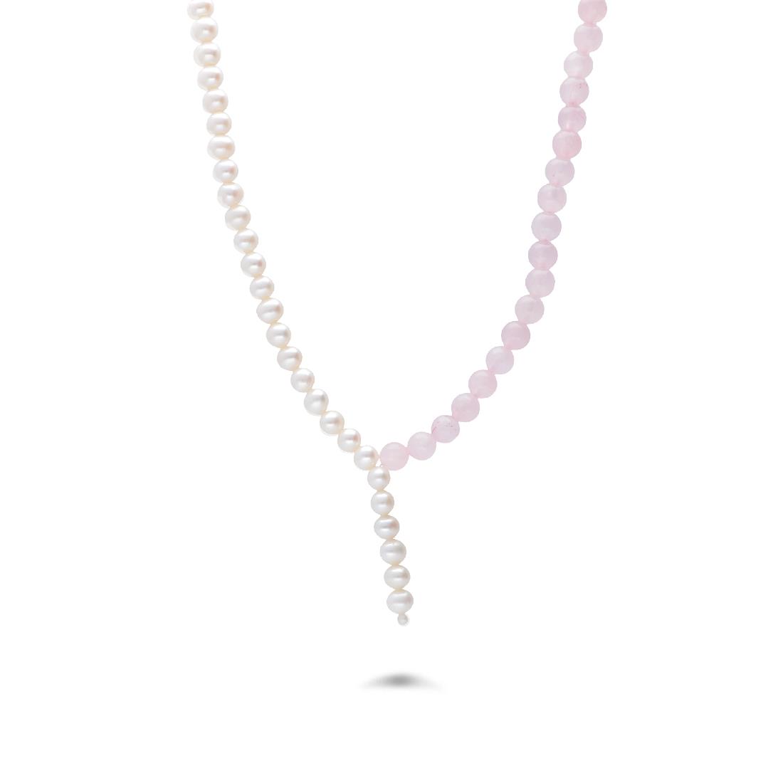 Collana in argento con quarzo rosa e perla semirotonada - MAYUMI