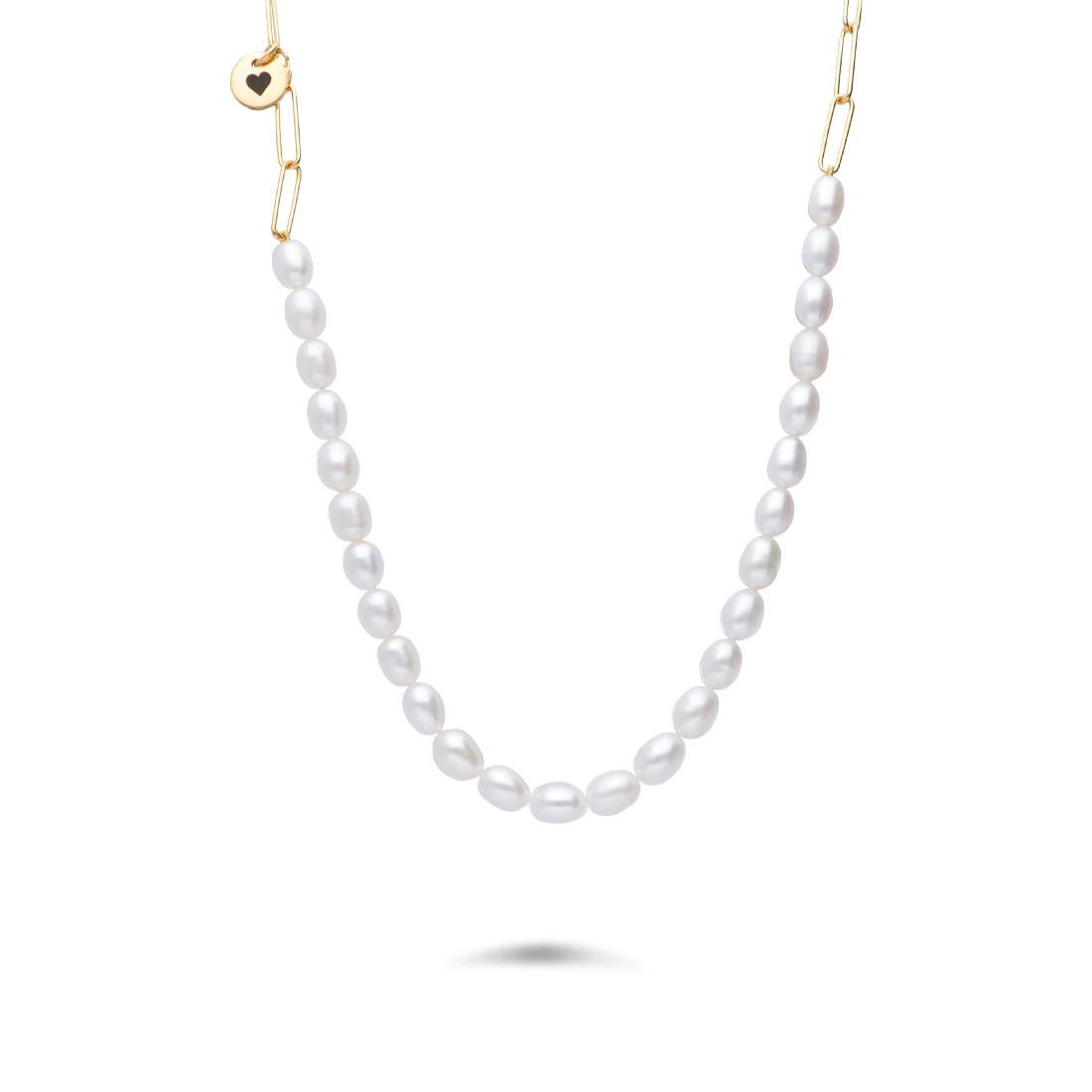 Pearls necklace, silver yellow gold plated with fresh water pearl - MAYUMI
