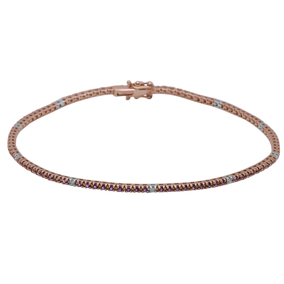 pulsera tennis en oro rosa y blanco con diamantes y piedra violeta - ORO&CO