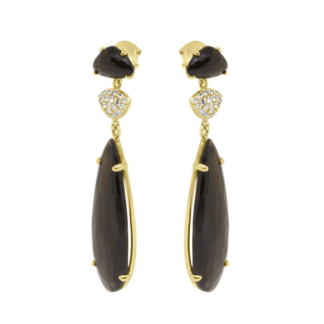 Yellow gold earrings with black quartz and diamonds - ORO&CO