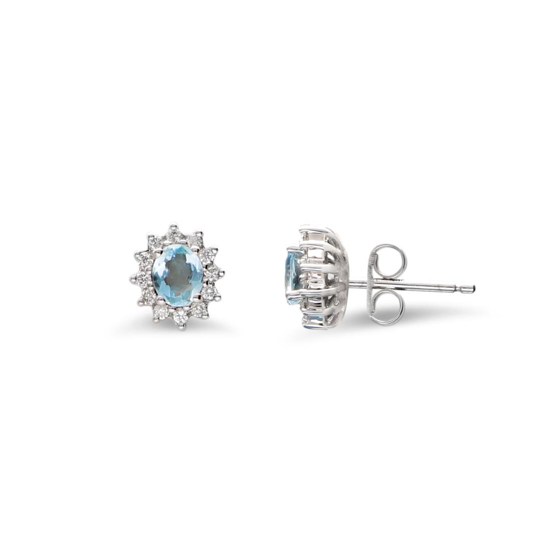 Earrings in gold with ct. 0,80 aquamarine and ct. 0,30 diamonds  - ORO&CO
