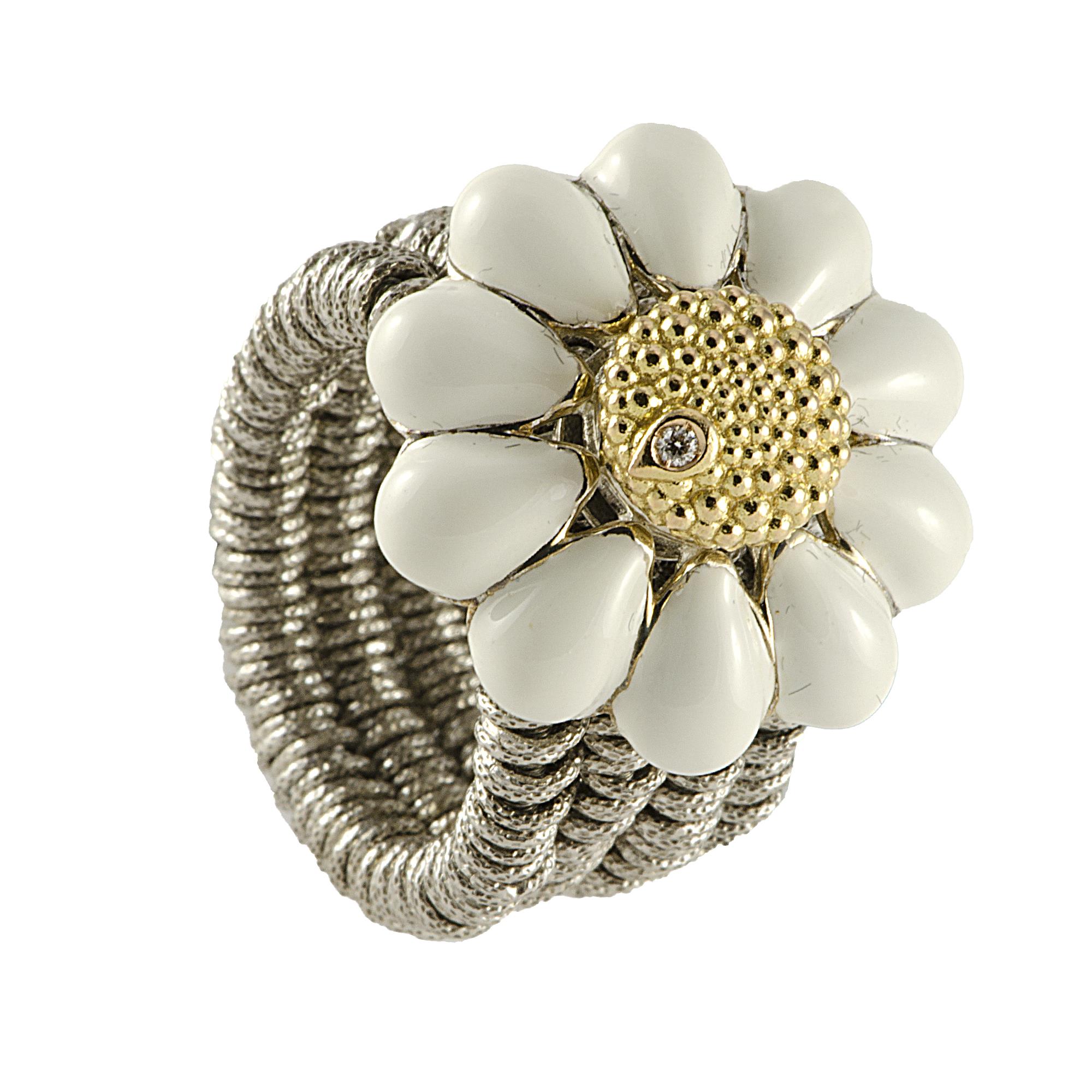 ANELLO IN ARGENTO CON DIAMANTI CT 0,01 E SMALTO BIANCO MIS 13 - ROBERTO DEMEGLIO