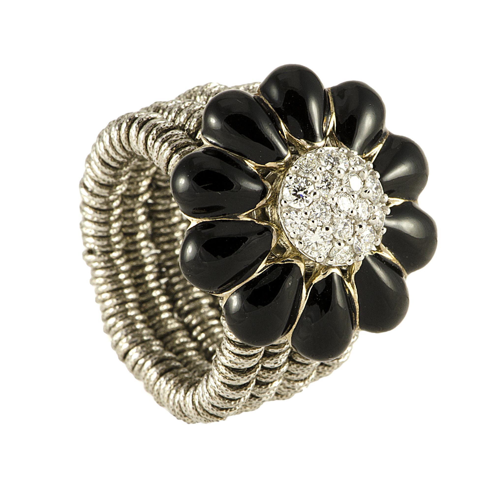 ANELLO IN ARGENTO E DIAMANTI CT 0,54 CON SMALTO NERO MIS 14 - ROBERTO DEMEGLIO