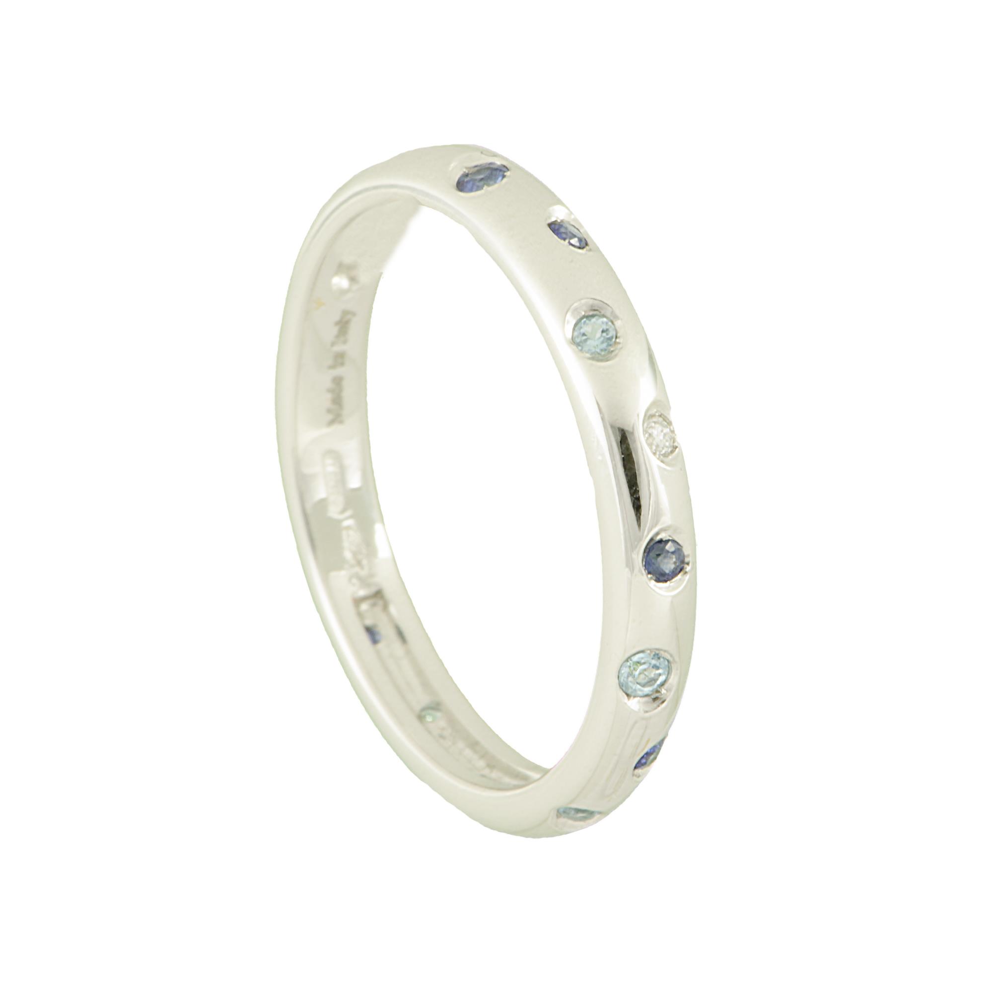 ANELLO IN ORO BIANCO CON DIAMANTI CT 0,01 E ZAFFIRI CT 0,11 MIS 14 - ALFIERI & ST. JOHN