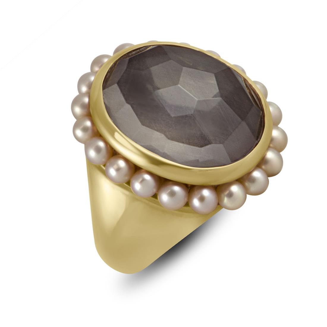 ANELLO IN ORO ROSA QUARZO ROSA E PERLE MIS 17 - MIMI