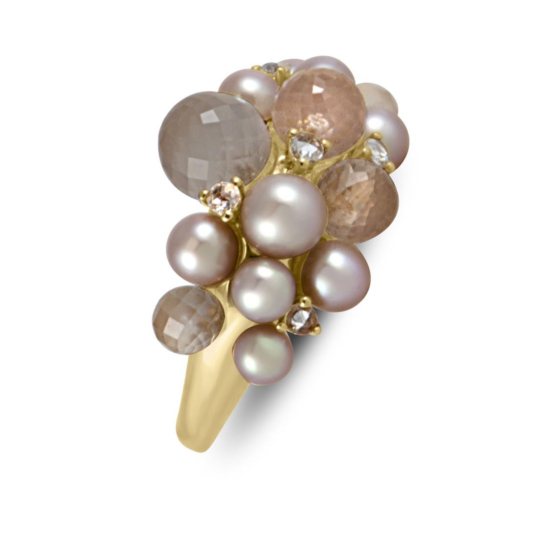 ANELLO IN ORO ROSA E PERLE, DIAMANTI E QUARZO ROSA MIS 17 - MIMI