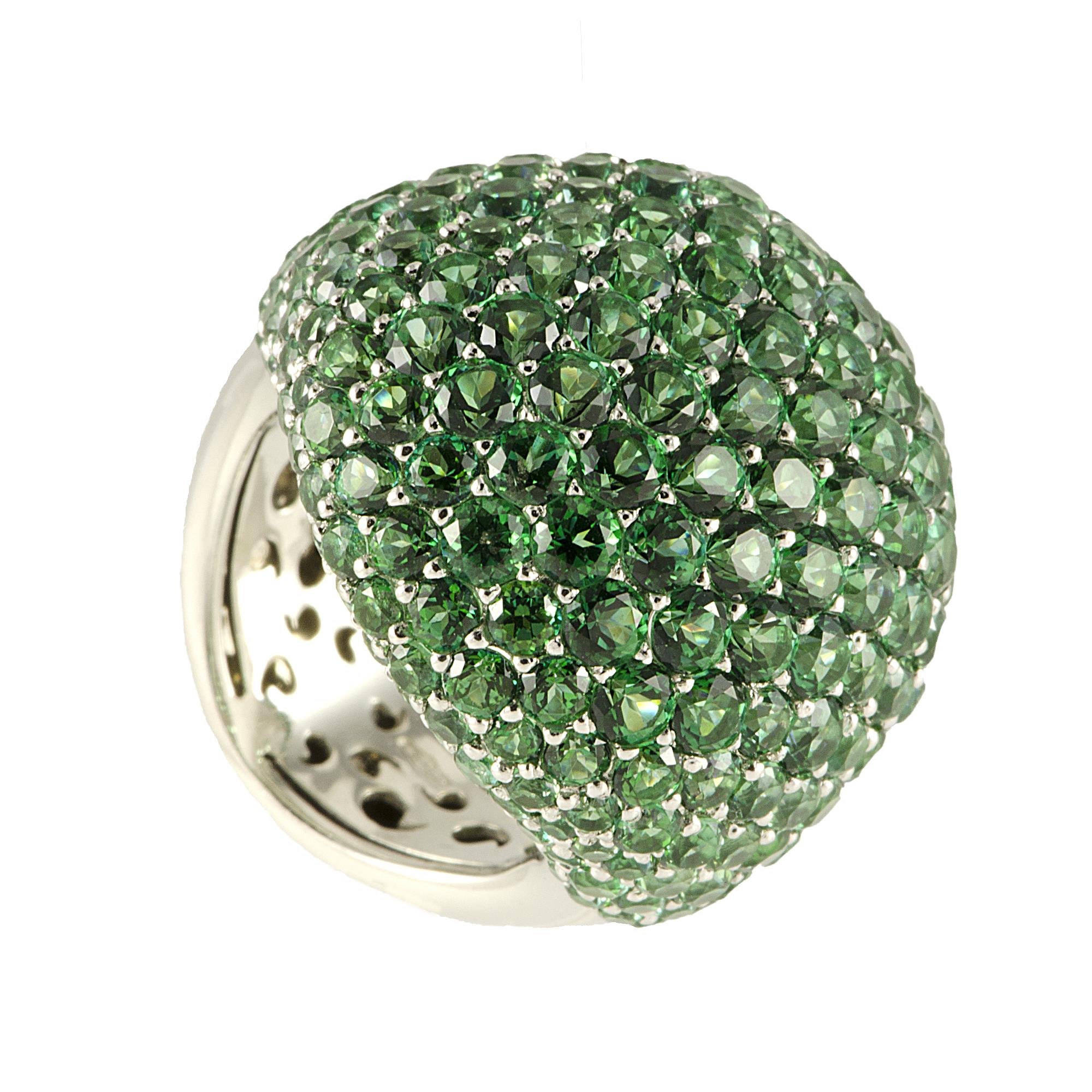 ANELLO IN ORO BIANCO 9KT E TOPAZIO VERDE MIS 14 - ROBERTO DEMEGLIO