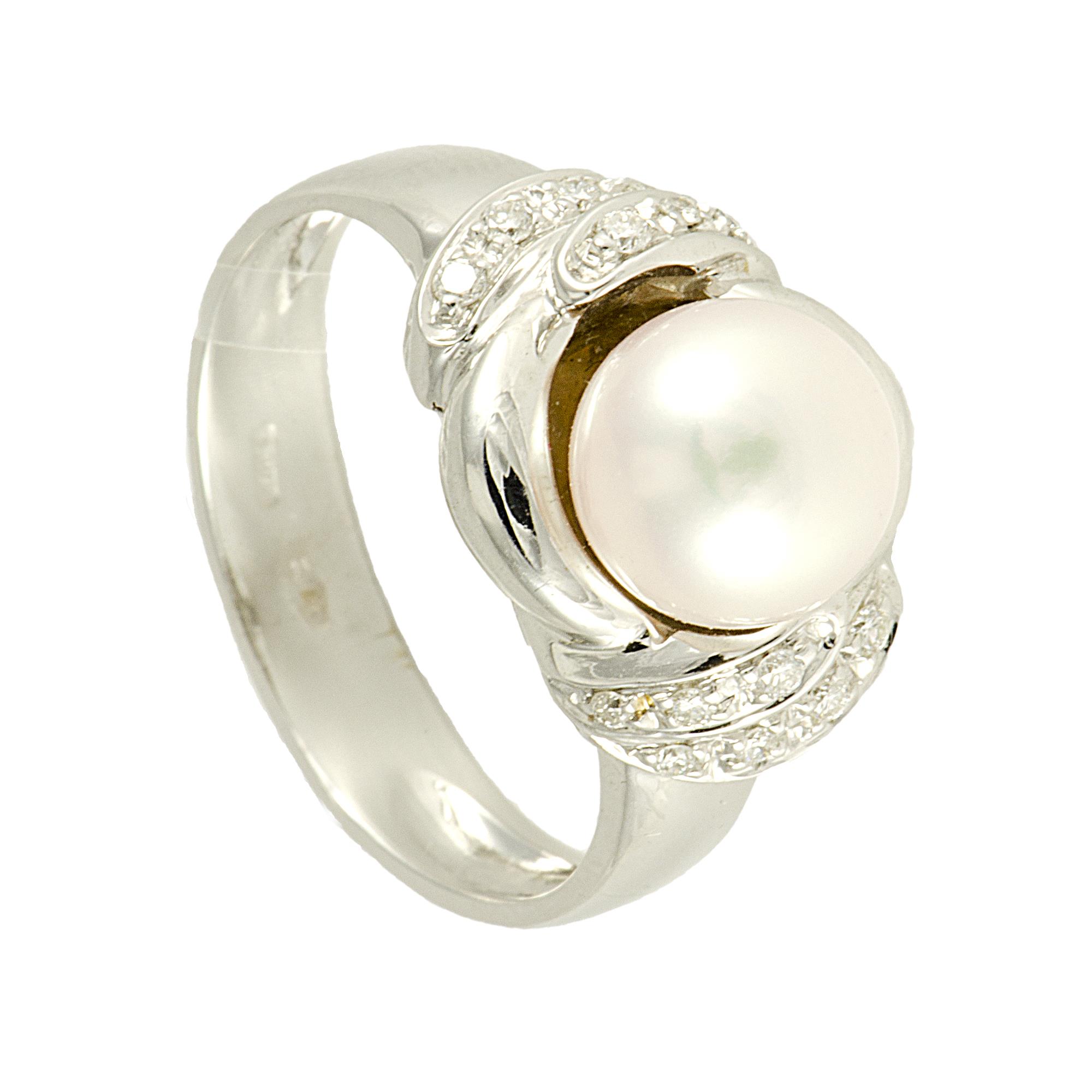 ANILLO ORO BLANCO CON DIAMANTES CT 0,12 Y PERLA GR 0,60 MED 15 - ORO&CO