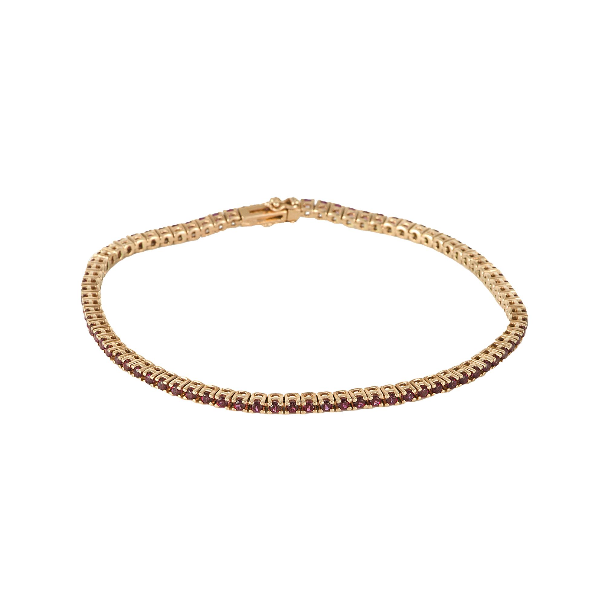 BRACCIALE TENNIS IN ORO ROSA 9KT E TOPAZI ROSSI MIS 17,5CM - ROBERTO DEMEGLIO
