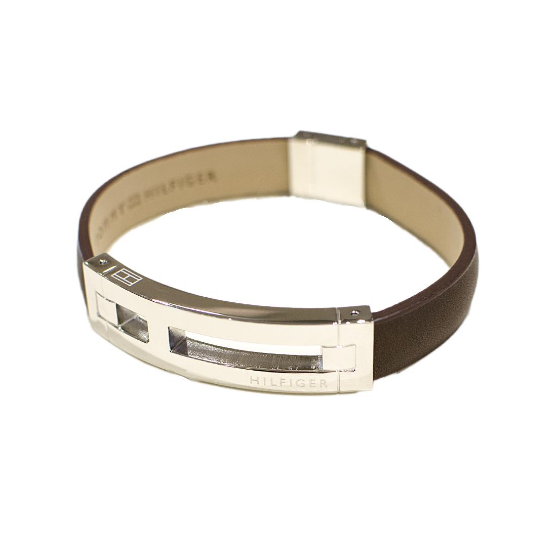 POLISHED SS BROWN H ID LEATHER BRACELET - TOMMY HILFIGER