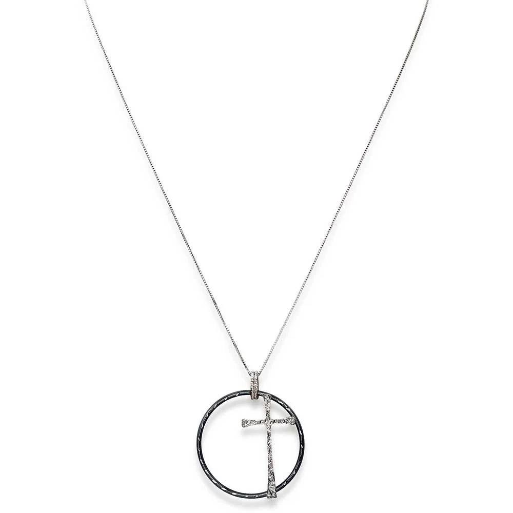 Silver necklace with cross/circle pendant - AMEN