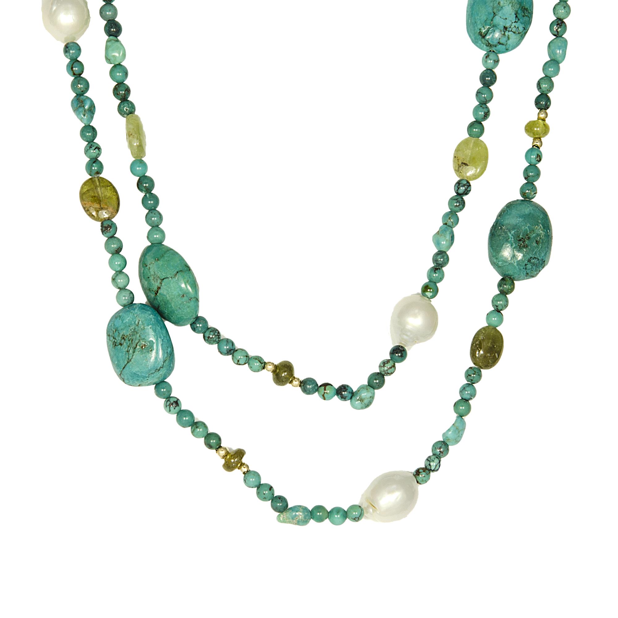 COLLANA CON PERLE TURCHESE E QUARZI - RIVIK