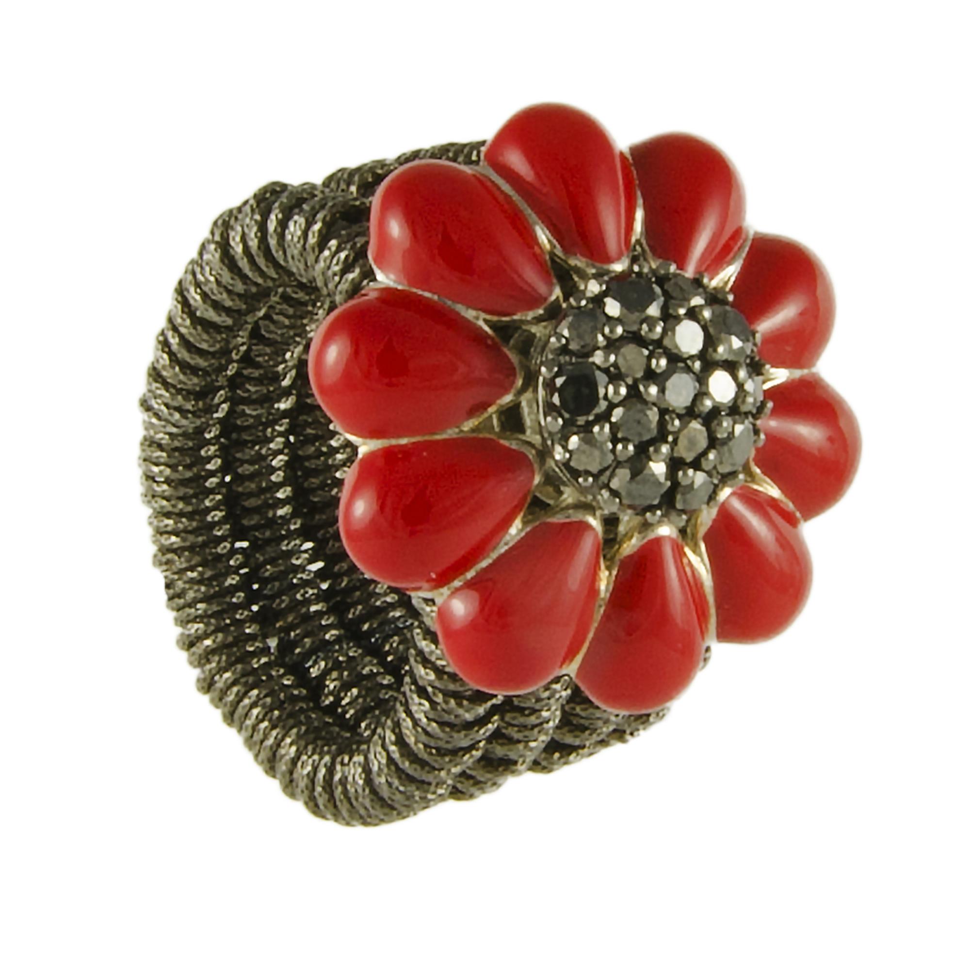 ANELLO IN ARGENTO BRUNITO E DIAMANTI NERI MIS 13 VARIABILE - ROBERTO DEMEGLIO