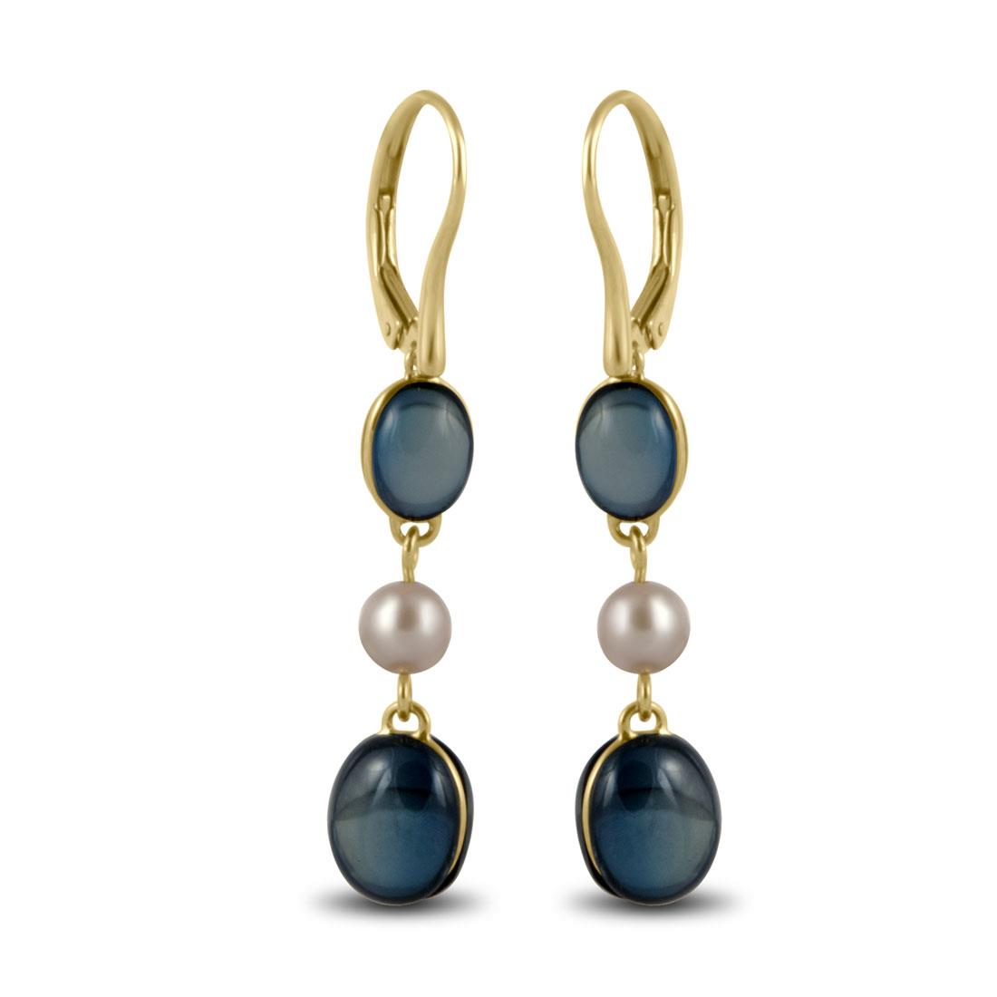 Mim&igrave; pink gold earrings with pearls and Blue topaz - MIMI