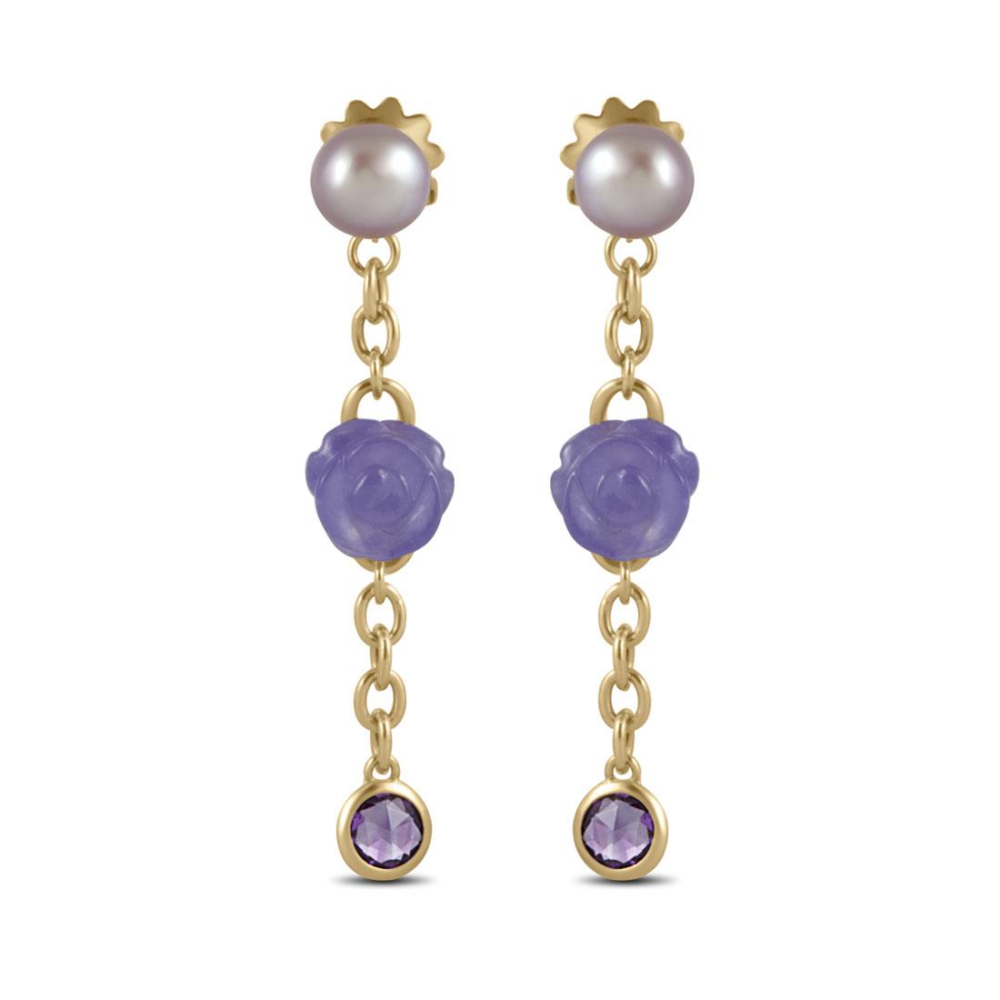 Pendientes Mim&igrave; de oro rosa con perlas y jade - MIMI