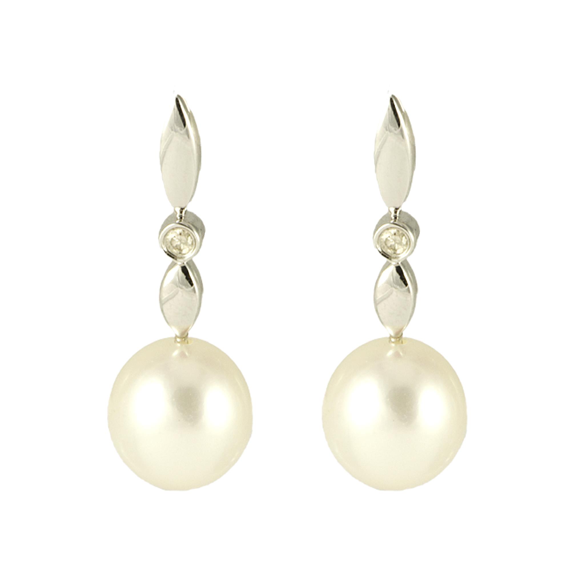 ORECCHINI IN ORO BIANCO CON PERLE DI FIUME E DIAMANTE - RIVIK