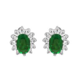 White gold earrings with emerald ct 0.80 and diamonds ct 0.30 - ORO&CO