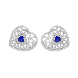Heart earrings in white gold with diamonds and sapphires - BLISS