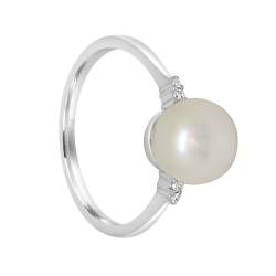 Gold ring with pearl and diamonds ct. 0.02 - BLISS