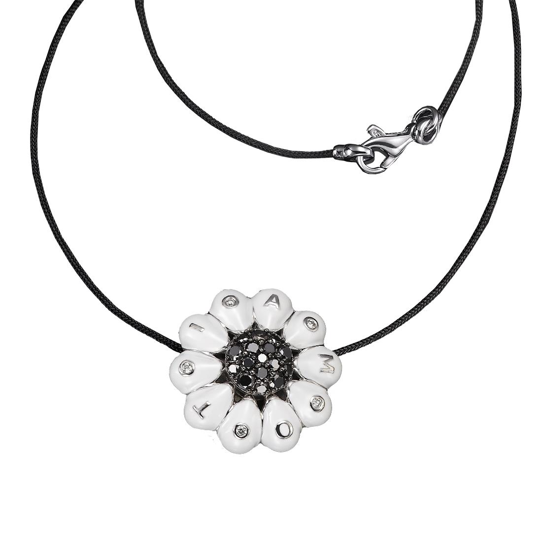 COLLANA CON CIONDOLO MARGHERITA bianca con diamanti neri  - ROBERTO DEMEGLIO